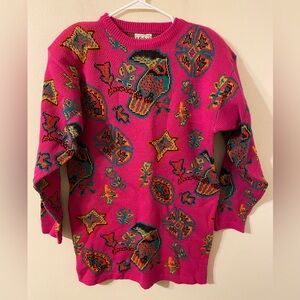 VTG 1980s‎ Michel Pink Toucan Southwestern Pattern Long Sleeve Sweater Sz Medium